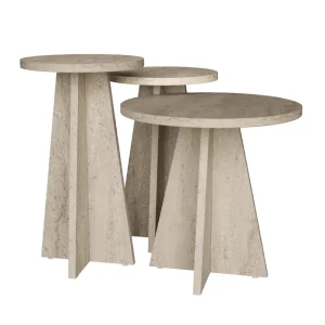 Τραπεζάκι βοηθητικό σετ 3 τμχ Podel Megapap χρώμα travertine Ø29,6x52,1εκ.