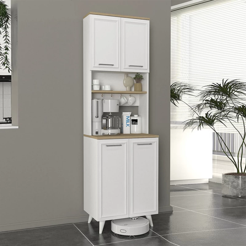 Έπιπλο κουζίνας Potter 2 Megapap χρώμα λευκό - rota oak 60x40x196,1εκ.