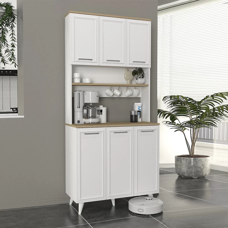 Έπιπλο κουζίνας Potter 3 Megapap χρώμα λευκό - rota oak 90x40x196,1εκ.