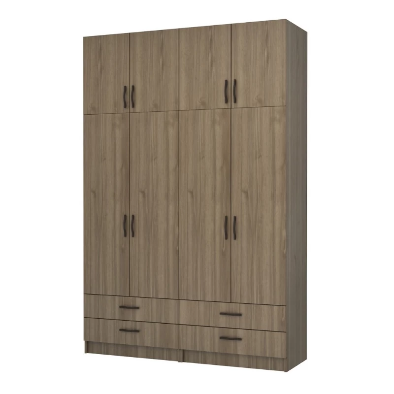 Ντουλάπα ρούχων Ricardo Megapap τετράφυλλη με πατάρι και συρτάρια χρώμα καρυδί 160x51,8x240εκ.