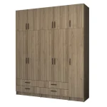 Ντουλάπα ρούχων Ricardo Megapap πεντάφυλλη με πατάρι και συρτάρια χρώμα καρυδί 200x51,8x240εκ.