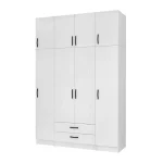 Ντουλάπα ρούχων Ricardo Megapap τετράφυλλη με πατάρι και συρτάρια χρώμα λευκό 160x51,8x240εκ.