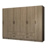 Ντουλάπα ρούχων Ricardo Megapap εξάφυλλη με συρτάρια χρώμα καρυδί 240x51,8x181εκ.