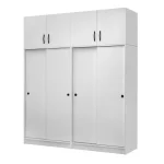 Ντουλάπα ρούχων Regio Megapap τετράφυλλη συρόμενη με πατάρι χρώμα λευκό 200x60x240εκ.