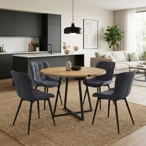 Σετ τραπεζαρία 5τμχ Rubes - Chiara Megapap χρώμα φυσικό οξιάς - ανθρακί Ø100x78εκ.