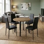 Σετ τραπεζαρία 5τμχ Xana - Rosa Megapap χρώμα sepet oak - μαύρο Ø90x77,5εκ.