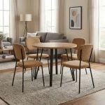 Σετ τραπεζαρία 5τμχ Xana - Kevin Megapap χρώμα sepet oak - μουσταρδί Ø90x77,5εκ.