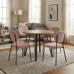 Σετ τραπεζαρία 5τμχ Xana - Kevin Megapap χρώμα sepet oak - μόκα Ø90x77,5εκ.