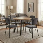 Σετ τραπεζαρία 5τμχ Xana - Kevin Megapap χρώμα sepet oak - γκρι Ø90x77,5εκ.