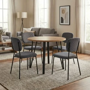 Σετ τραπεζαρία 5τμχ Xana - Kevin Megapap χρώμα sepet oak - γκρι Ø90x77,5εκ.