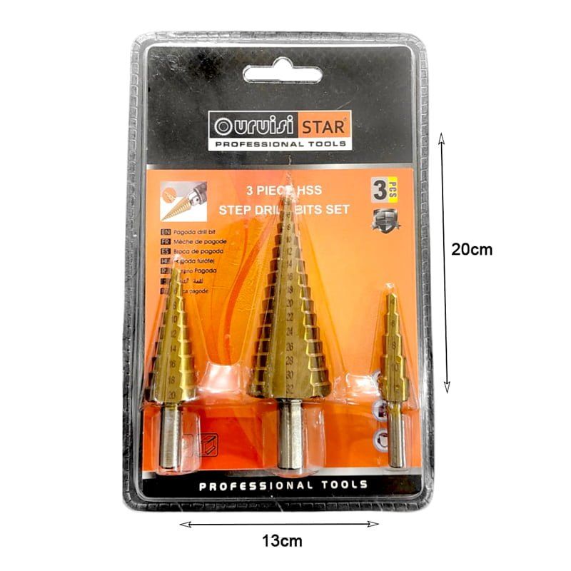 Uruisi Star Σετ κωνικές μύτες τρυπανιού - Step drill bits set 3pcs HSS 035080 - Image 2