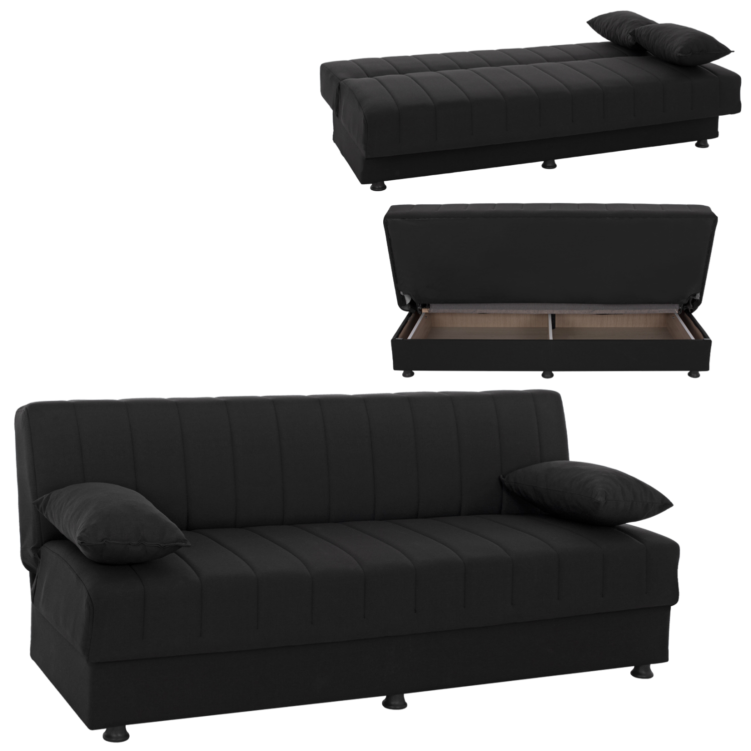 ΚΑΝΑΠΕΣ ΚΡΕΒΑΤΙ ANDRI ΤΡΙΘΕΣΙΟΣ ΜΑΥΡΟΣ FB93239.01 180x72x77 εκ.