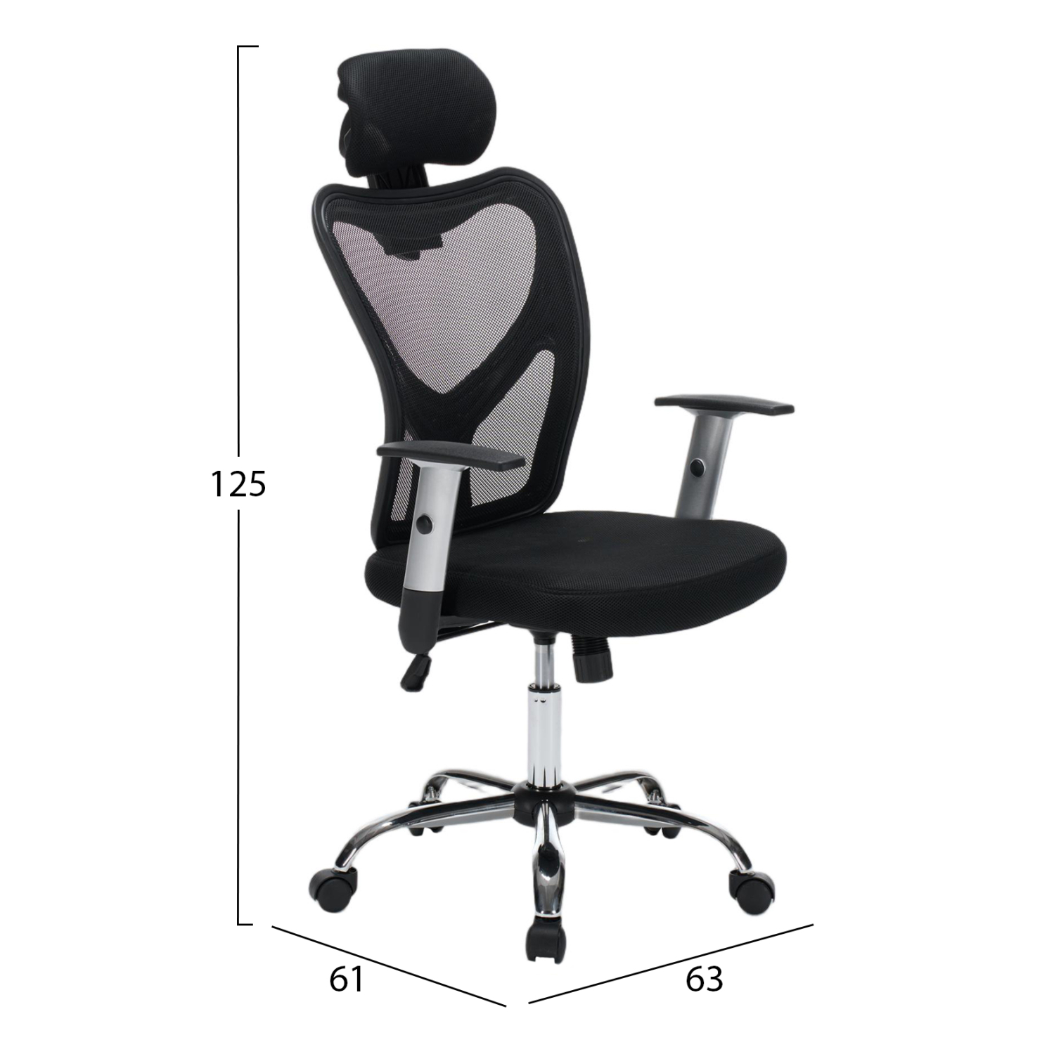 ΚΑΡΕΚΛΑ ΓΡΑΦΕΙΟΥ FB91207.01 ΜΑΥΡΟΣ ΣΚΕΛΕΤΟΣ-ΜΑΥΡΟ MESH 63x61x125Υεκ - Image 2