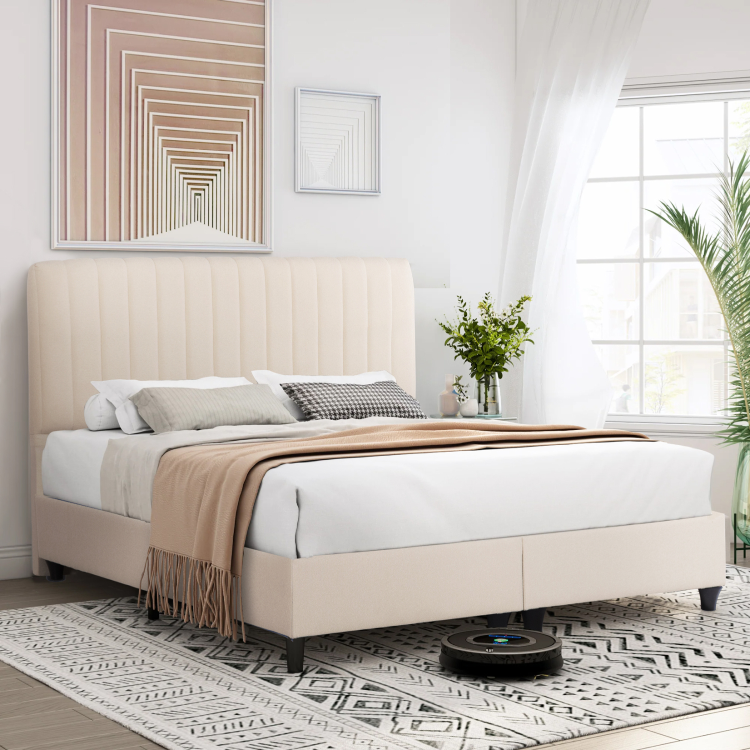 ΚΡEΒΑΤΙ ΔΙΠΛΟ FB9717 ΜΠΕΖ ΥΦΑΣΜΑ ΓΙΑ ΣΤΡΩΜΑ 160x200εκ. - Image 2