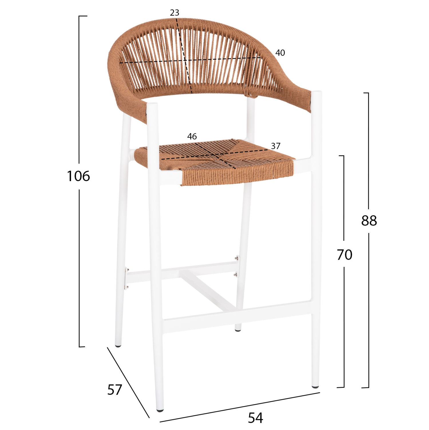 ΣΚΑΜΠΟ BAR ΑΛΟΥΜΙΝΙΟΥ FB95788.11 ΛΕΥΚΟ-ΜΠΕΖ ΤΗΣ ΑΜΜΟΥ ΣΥΝΘ.RATTAN 55x57x106Υεκ. - Image 2