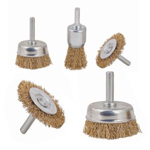 Σετ συρματόβουρτσες για δράπανο 5 τεμαχίων της εταιρείας Epica Star. Το σετ περιλαμβάνει 2 συρματόβουρτσες δίδυμου τροχού 50mm και 75mm