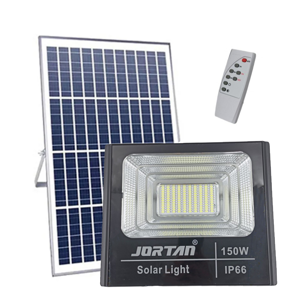 1+1 ΔΩΡΟ Jortan Στεγανός Ηλιακός Προβολέας LED 150W Ψυχρό Λευκό 6500K με Τηλεχειριστήριο IP66 - Image 2