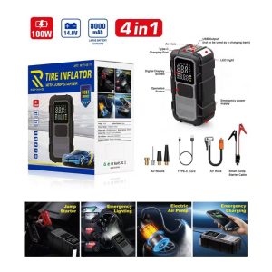 Φορητός εκκινητής αυτοκινήτου (jump starter) με ενσωματωμένο αεροσυμπιεστή ελαστικών από την εταιρεία RCHANG.    