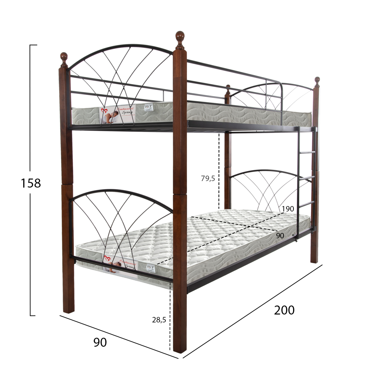 ΚΟΥΚΕΤΑ ΜΕ ΣΤΡΩΜΑΤΑ FB921334 ΜΕΤΑΛΛΟ & ΞΥΛΟ RUBBERWOOD--ΓΙΑ ΣΤΡΩΜΑΤΑ 90x190εκ. - Image 3