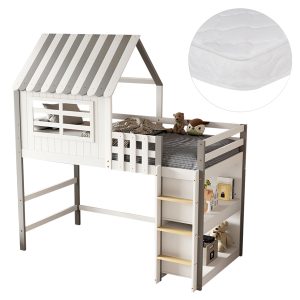 ΚΟΥΚΕΤΑ ΠΑΙΔΙΚΗ ΜΕ ΡΑΦΙΑ FB921321 ΞΥΛΟ ΠΕΥΚΟΥ ΛΕΥΚΟ/ΓΚΡΙ--ΜΕ ΣΤΡΩΜΑ 90x190εκ