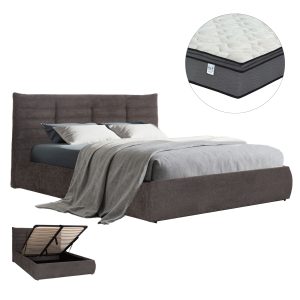 ΚΡΕΒΑΤΙ ΔΙΠΛΟ & ΣΤΡΩΜΑ FB910770 ΓΚΡΙ ΥΦΑΣΜΑ ΜΕ ΑΠΟΘ.ΧΩΡΟ--ΓΙΑ 160x200εκ