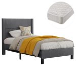 ΚΡΕΒΑΤΙ ΜΟΝΟ & ΣΤΡΩΜΑ FB921203.12 ΓΚΡΙ ΥΦΑΣΜΑ--ΓΙΑ 120x200εκ