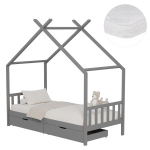 ΚΡΕΒΑΤΙ ΠΑΙΔΙΚΟ ΜΕ ΣΤΡΩΜΑ FB921305.02 ΞΥΛΟ ΠΕΥΚΟΥ ΣΕ ΓΚΡΙ--ΣΤΡΩΜΑ 90x190εκ