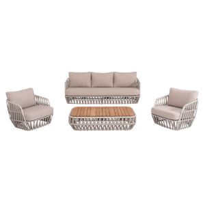 ΣΕΤ ΣΑΛΟΝΙ ΕΞ.ΧΩΡΟΥ 4ΤΜΧ FB96208.02 ΜΠΕΖ OLEFIN & P.E.ΣΧΟΙΝΙ-ΚΡΕΜ ΑΛΟΥΜ.-ΞΥΛΟ TEAK