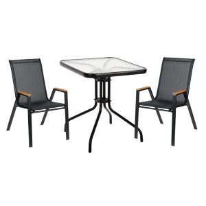 ΣΕΤ ΤΡΑΠΕΖΑΡΙΑΣ 3ΤΜΧ FB910730.03-- 2 ΚΑΡΕΚΛΕΣ & ΤΕΤΡΑΓΩΝΟ ΤΡΑΠΕΖΙ 60x60εκ ΜΑΥΡΟ