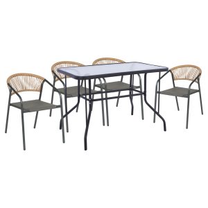 ΣΕΤ ΤΡΑΠΕΖΑΡΙΑΣ 5ΤΜΧ FB910727.01 ΚΑΡΕΚΛΕΣ ΜΕΤΑΛΛΙΚΕΣ & ΤΡΑΠΕΖΙ 110x60εκ ΓΚΡΙ