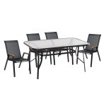 ΣΕΤ ΤΡΑΠΕΖΑΡΙΑΣ 5ΤΜΧ FB910729.03 ΚΑΡΕΚΛΕΣ ΜΕΤΑΛΛΙΚΕΣ & ΤΡΑΠΕΖΙ 150x90εκ ΜΑΥΡΟ