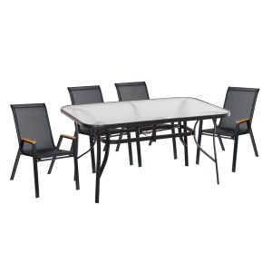 ΣΕΤ ΤΡΑΠΕΖΑΡΙΑΣ 5ΤΜΧ FB910729.03 ΚΑΡΕΚΛΕΣ ΜΕΤΑΛΛΙΚΕΣ & ΤΡΑΠΕΖΙ 150x90εκ ΜΑΥΡΟ