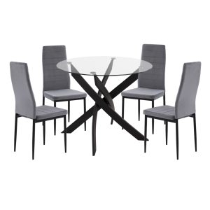 ΣΕΤ ΤΡΑΠΕΖΑΡΙΑΣ 5ΤΜΧ FB921199.01 ΓΥΑΛΙ--ΜΕΤΑΛΛΟ ΣΕ ΜΑΥΡΟ & ΒΕΛΟΥΔΟ ΓΚΡΙ