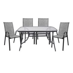 ΣΕΤ ΤΡΑΠΕΖΑΡΙΑΣ 5ΤΜΧ FB95200.01 ΜΕΤΑΛΛΙΚΟ ΓΚΡΙ ΜΕ 4 ΚΑΡΕΚΛΕΣ & ΤΡΑΠΕΖΙ 140Χ80