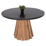 ΤΡΑΠΕΖΙ ΤΡΑΠΕΖΑΡΙΑΣ ΣΤΡΟΓΓΥΛΟ FB99687 ΜΑΣΙΦ ΞΥΛΟ ΑΚΑΚΙΑΣ-ΕΠΙΦΑΝΕΙΑ ΜΑΥΡΟ ΜΑΡΜΑΡΟ Φ120x76Υεκ