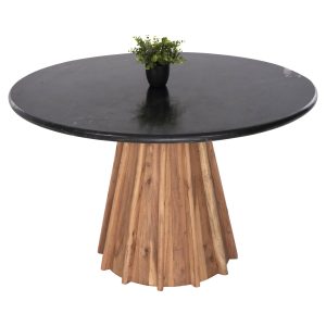 ΤΡΑΠΕΖΙ ΤΡΑΠΕΖΑΡΙΑΣ ΣΤΡΟΓΓΥΛΟ FB99687 ΜΑΣΙΦ ΞΥΛΟ ΑΚΑΚΙΑΣ-ΕΠΙΦΑΝΕΙΑ ΜΑΥΡΟ ΜΑΡΜΑΡΟ Φ120x76Υεκ