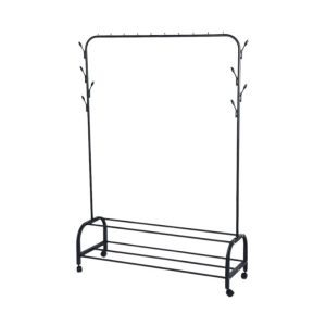 Τροχήλατη κρεμάστρα δαπέδου με ράφια παπουτσιών - YP-608 - 522619 - Black