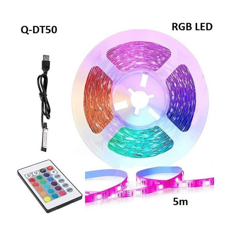 Andowl Αδιάβροχη Ταινία LED Τροφοδοσίας USB (5V) RGB Μήκους 5m και 6 LED ανά Μέτρο με Τηλεχειριστήριο Τύπου SMD5050 Q-DT50 - LED strip lights 075764