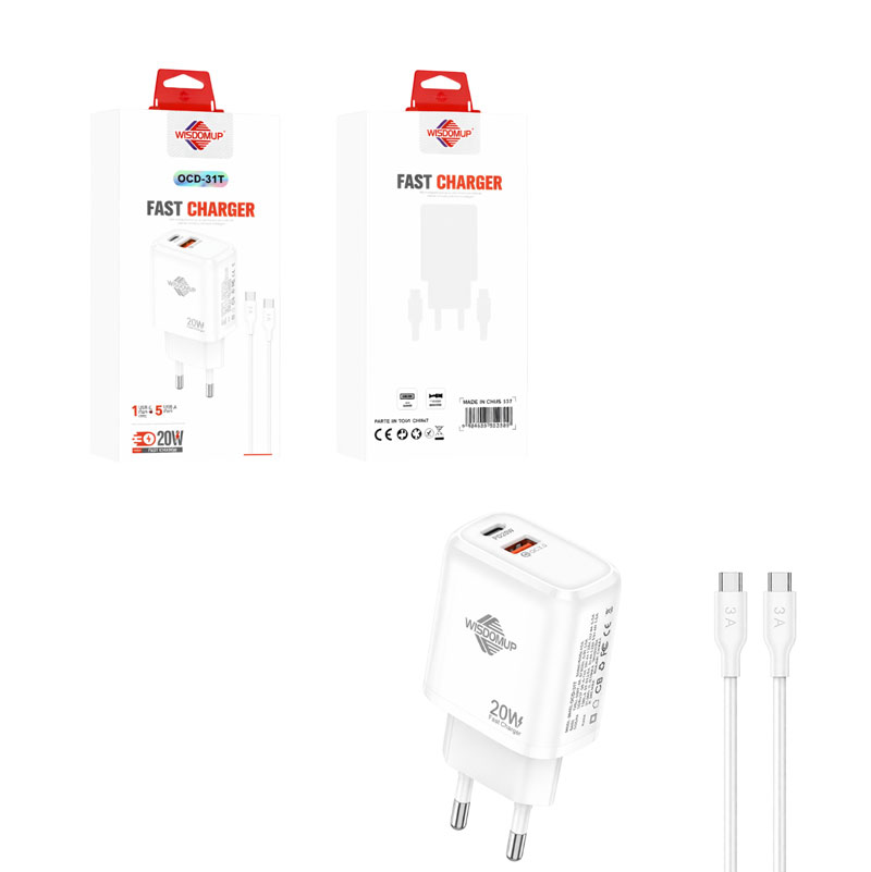Ο ταχυφορτιστής 20W αποτελεί ιδανική λύση για γρήγορη και αποδοτική φόρτιση των συσκευών σας. Διαθέτει θύρες USB-C και USB