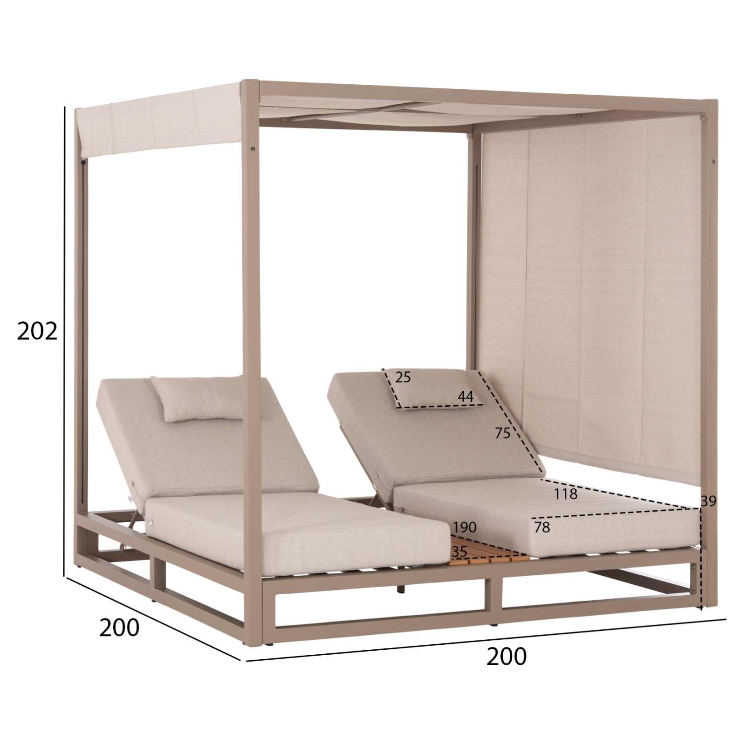 ΔΙΠΛΗ ΞΑΠΛΩΣΤΡΑ ΑΛΟΥΜΙΝΙΟΥ ΠΑΡΑΛΙΑΣ ΜΕ ΣΚΙΑΣΤΡΟ FB96097.04 ΚΑΠΟΥΤΣΙΝΟ 2x2x2μ - Image 2