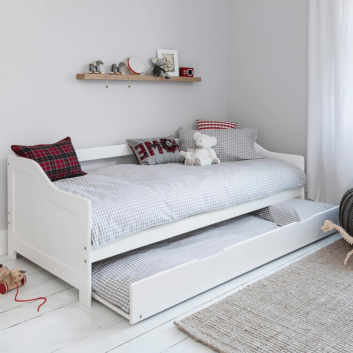 ΚΡΕΒΑΤΙ ΚΑΝΑΠΕΣ ΜΕ ΣΥΡΟΜΕΝΟ FB921313 ΞΥΛΟ ΠΕΥΚΟΥ ΛΕΥΚΟ--ΜΕ 2 ΣΤΡΩΜΑΤΑ 90x190εκ - Image 2