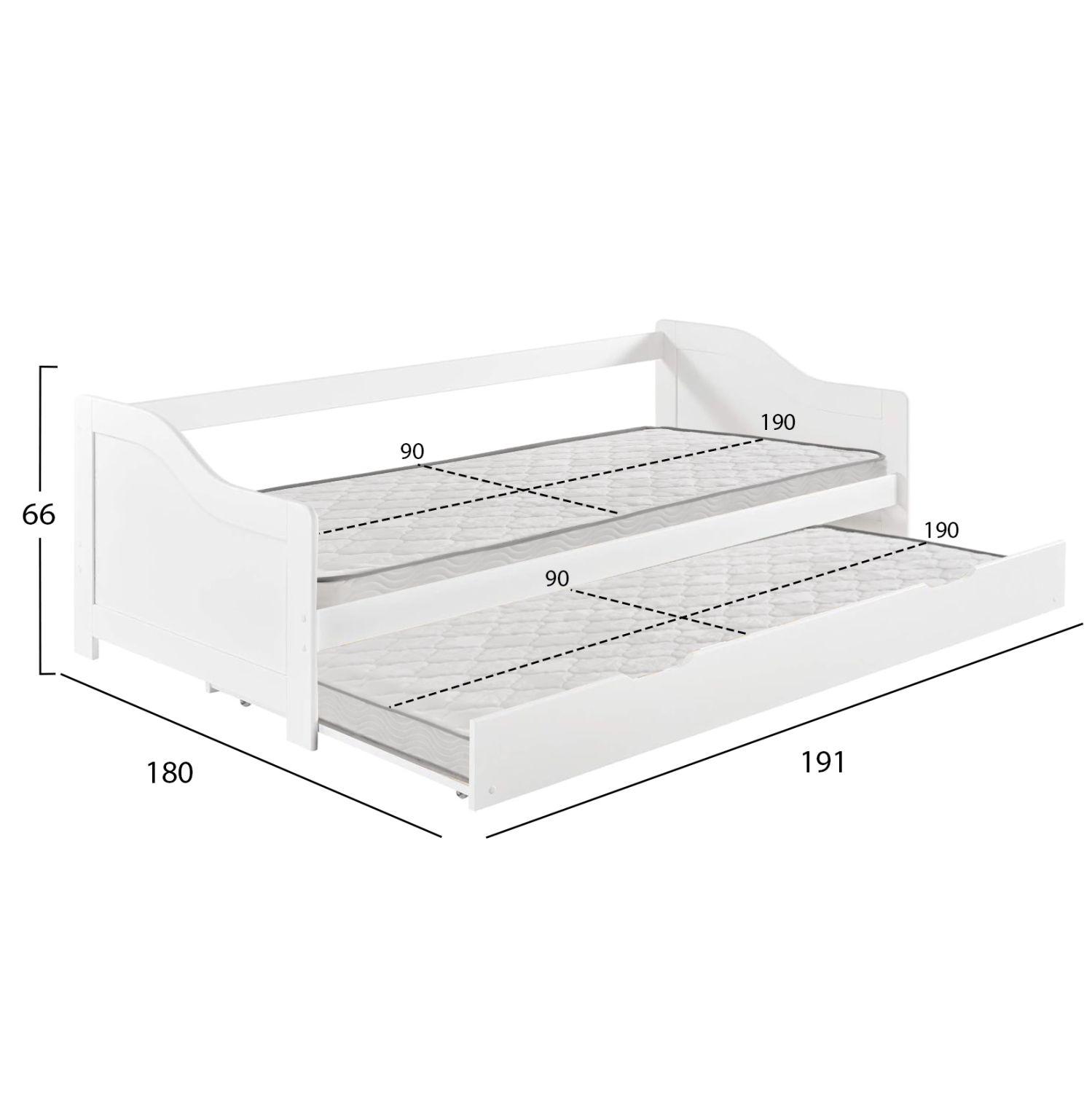 ΚΡΕΒΑΤΙ ΚΑΝΑΠΕΣ ΜΕ ΣΥΡΟΜΕΝΟ FB921313 ΞΥΛΟ ΠΕΥΚΟΥ ΛΕΥΚΟ--ΜΕ 2 ΣΤΡΩΜΑΤΑ 90x190εκ - Image 3