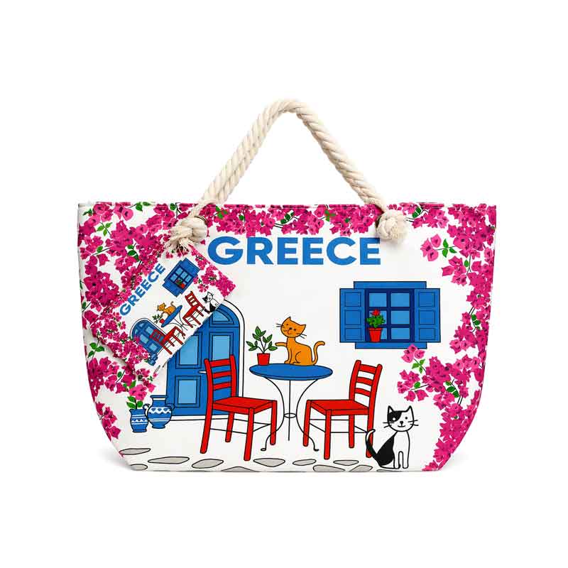 Ευρύχωρη τσάντα θαλάσσης με μοναδικό σχέδιο εμπνευσμένο από την ελληνική παράδοση