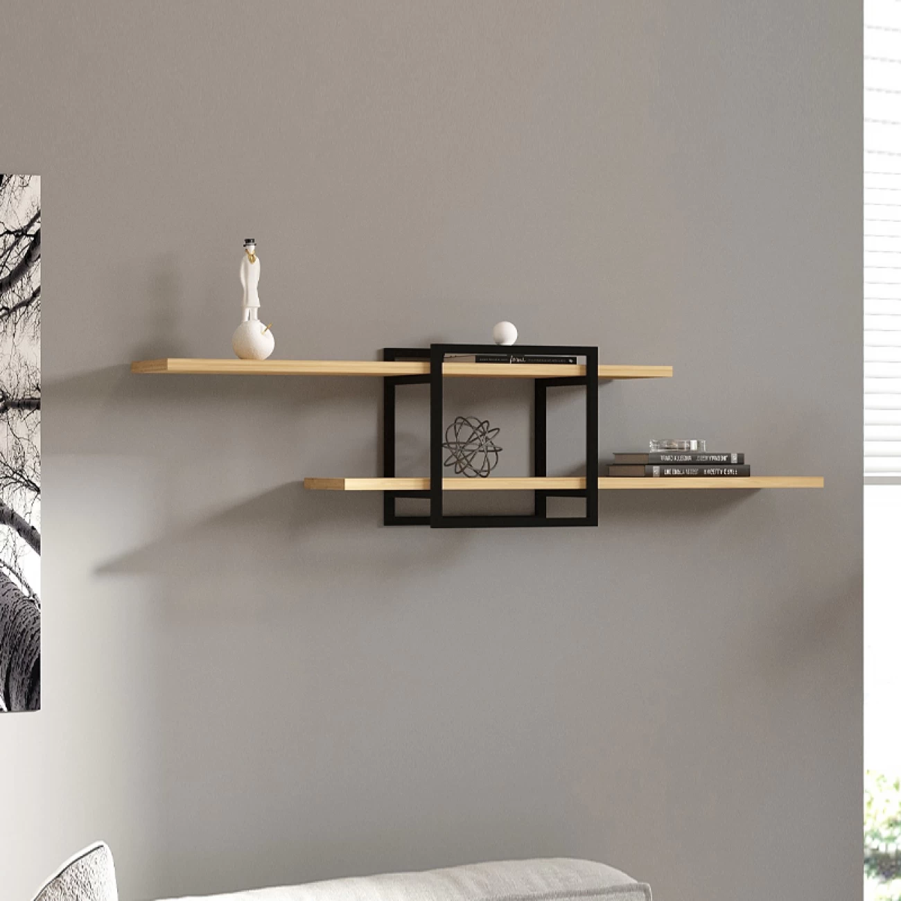 Ραφιέρα τοίχου Mone Megapap χρώμα sapphire oak - μαύρο 120x18x30εκ.