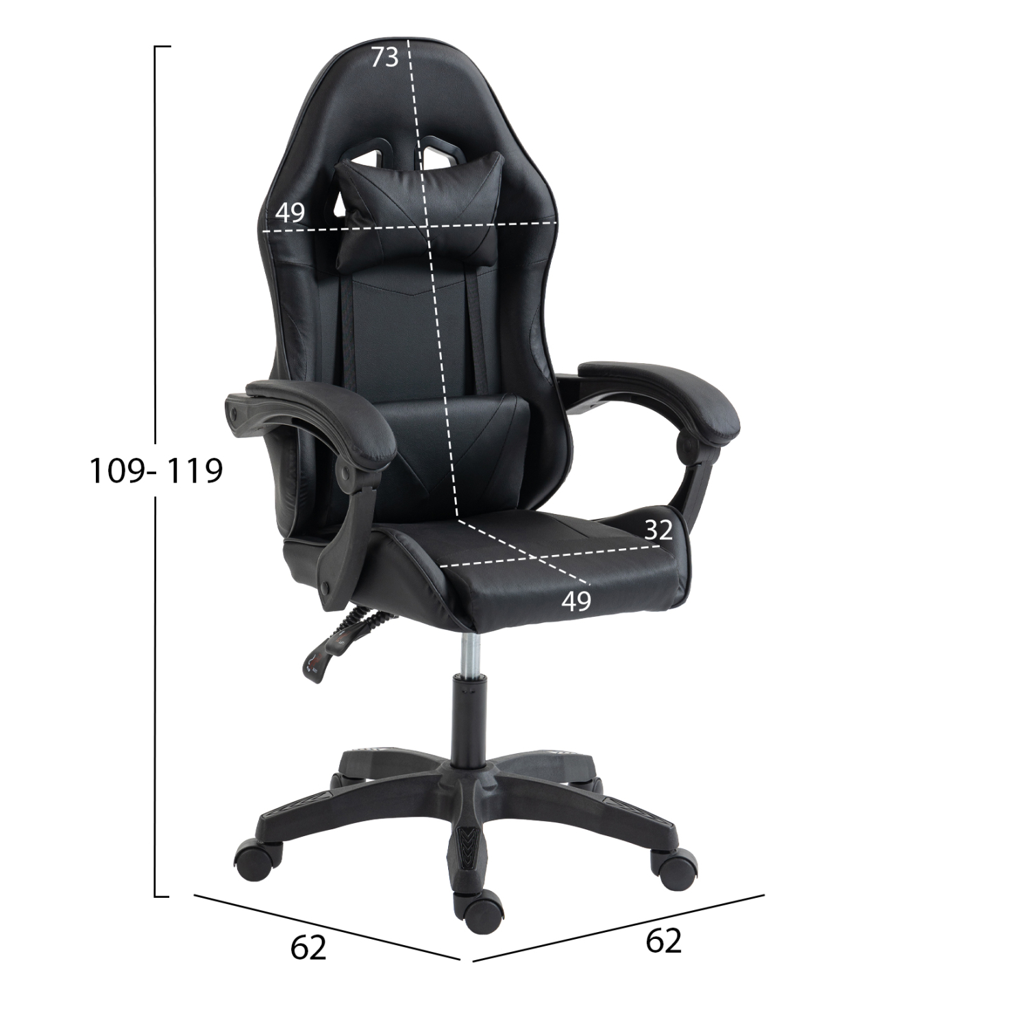 ΚΑΡΕΚΛΑ GAMING FB91231.01 ΜΑΥΡΟ PVC--ΜΕ ΜΑΞIΛΑΡΑΚΙΑ ΜΕΣΗΣ/ΚΕΦΑΛΗΣ 62x62x119Υεκ - Image 2