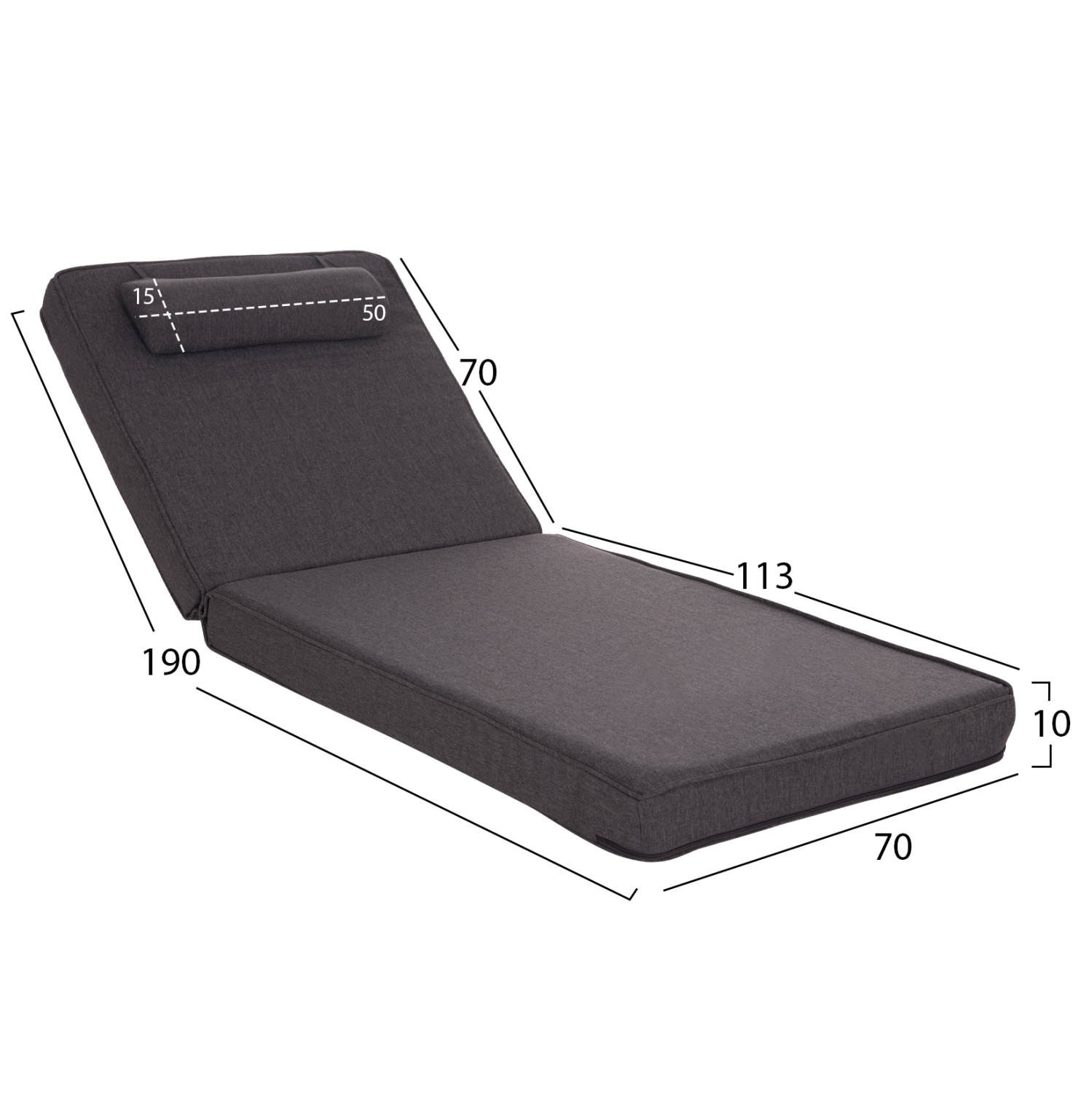 ΜΑΞΙΛΑΡΙ ΞΑΠΛΩΣΤΡΑΣ FB921095.02 OLEFIN ΣΚΟΥΡΟ ΓΚΡΙ ΜΕ FOAM 190x70x10Υεκ - Image 2
