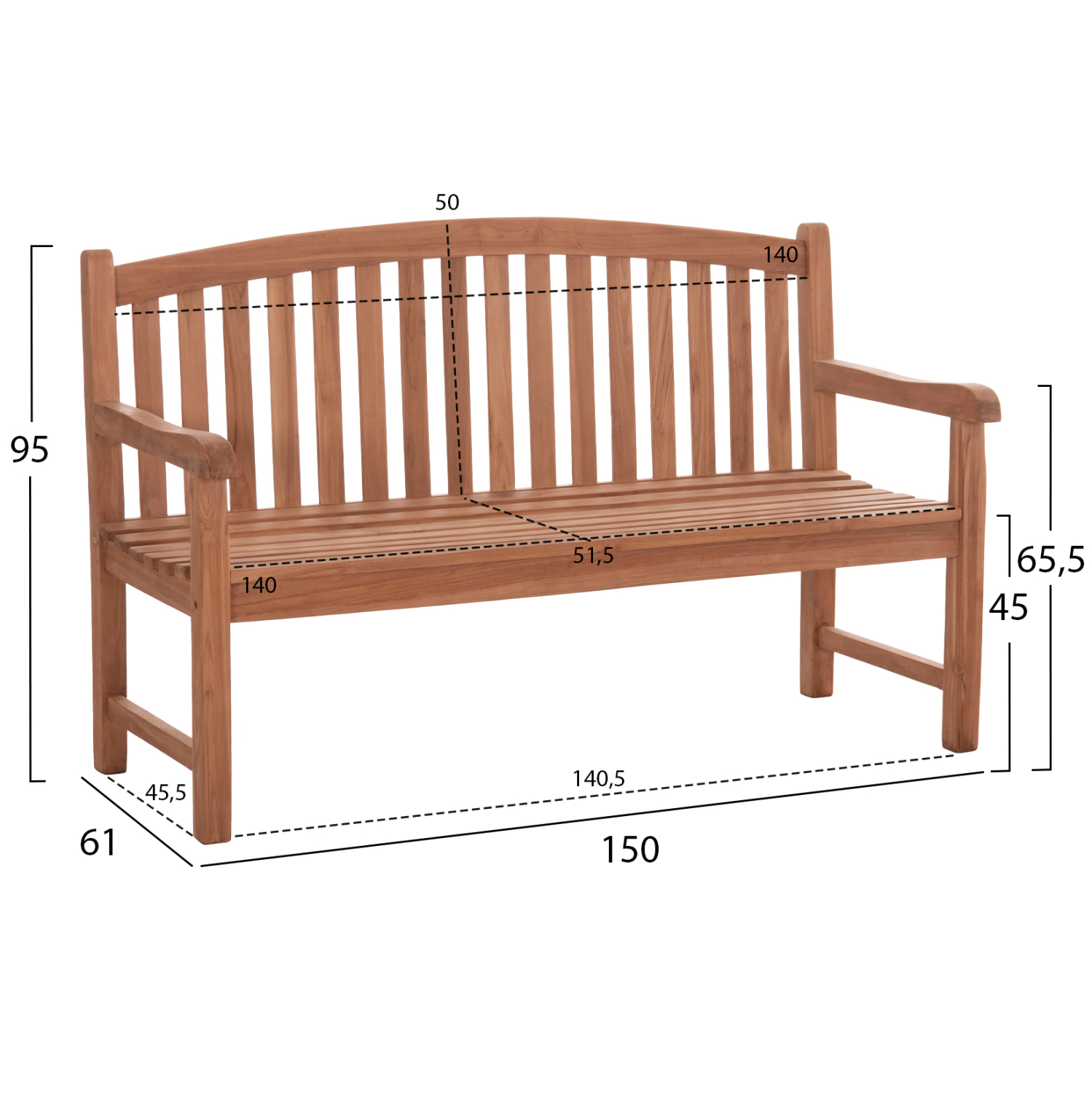 ΠΑΓΚΑΚΙ ΚΗΠΟΥ 3ΘΕΣΙΟ FB918125 ΞΥΛΟ TEAK--ΦΥΣΙΚΟ 150x61x95Υεκ. - Image 2