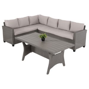 ΣΕΤ ΣΑΛΟΝΙ ΓΩΝΙΑ & ΤΡΑΠΕΖΙ FB96078.01 ΓΚΡΙ ΣΥΝΘ.RATTAN-ΜΑΞΙΛΑΡΙΑ-PS ΞΥΛΕΙΑ
