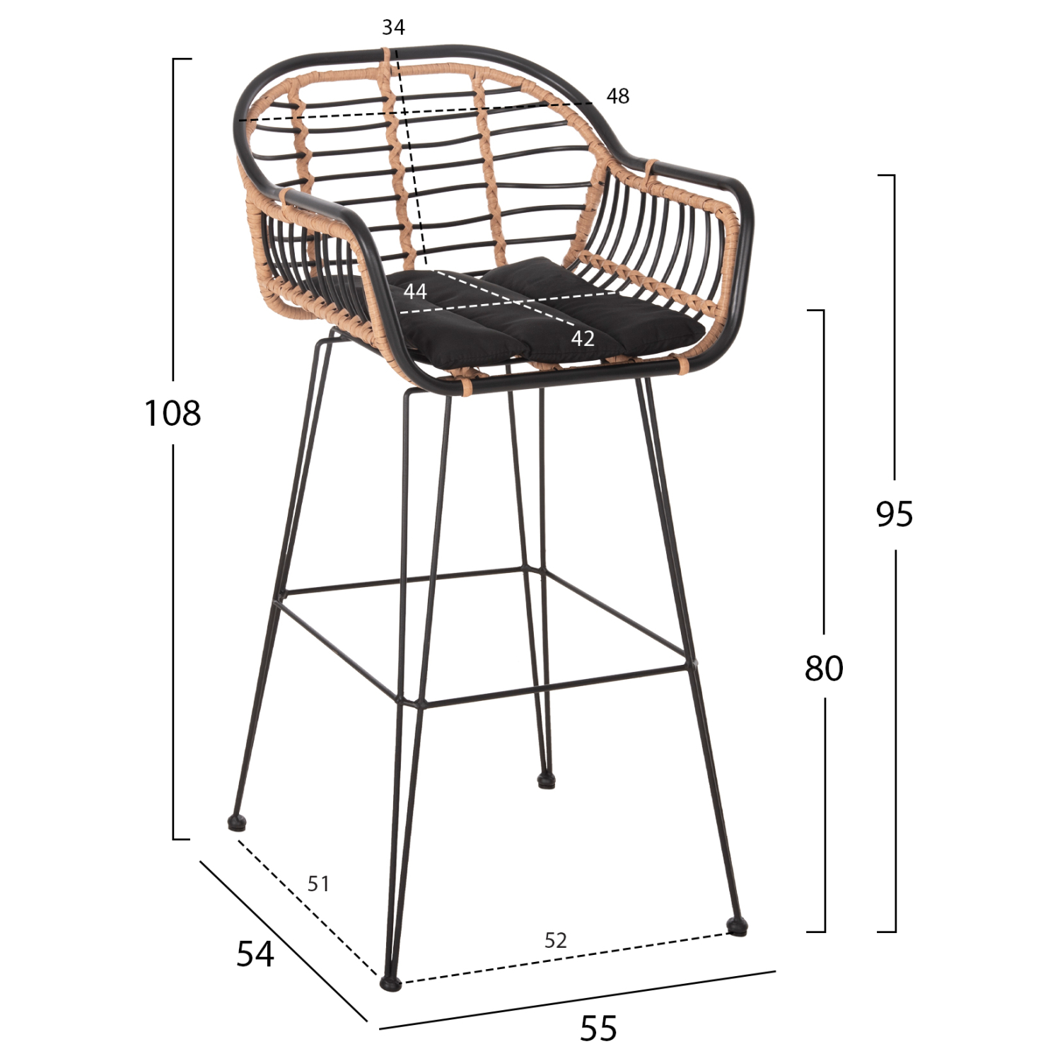 ΣΚΑΜΠΟ ΜΠΑΡ FB95690.11 ΜΕΤΑΛΛΟ&ΜΑΞΙΛΑΡΙ ΜΑΥΡΟ-WICKER ΜΠΕΖ 55x54x108Υεκ. - Image 2