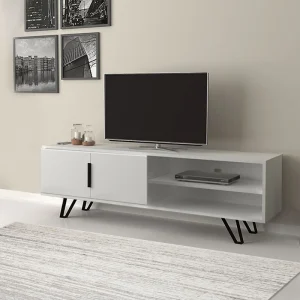Έπιπλο τηλεόρασης Foot Megapap χρώμα λευκό 160x35x49εκ.